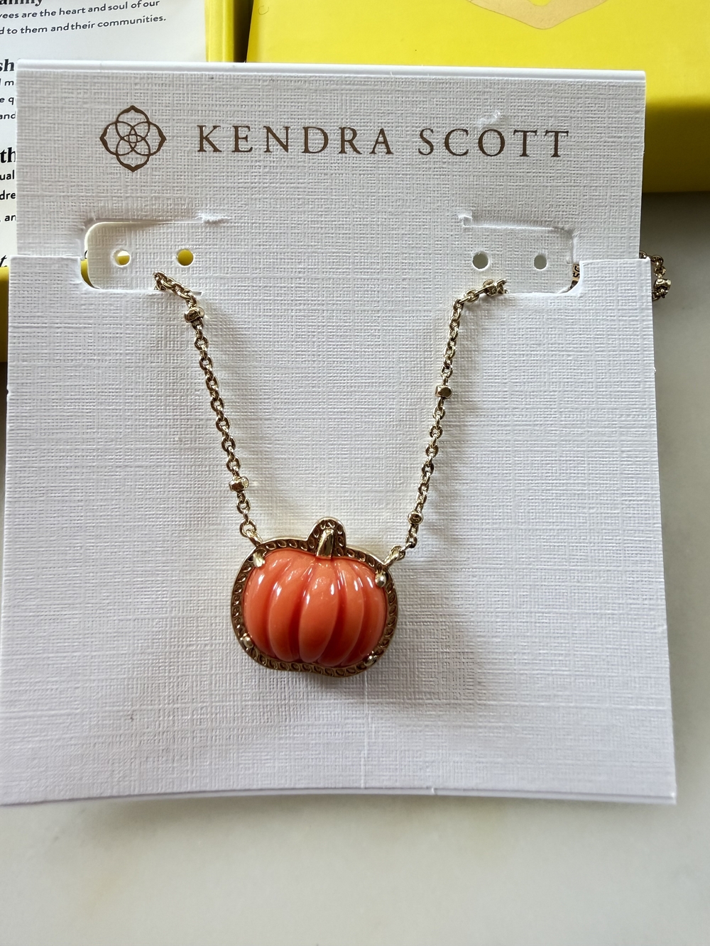 Kendra Scott Gold Chain Pumpkin Pendant Necklace in Coral